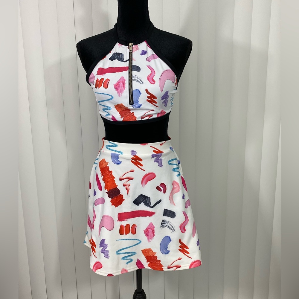 BLACKMILK Let’s Make Up Skirt Set Racerback Crop Top A-Line Skirt White M/L